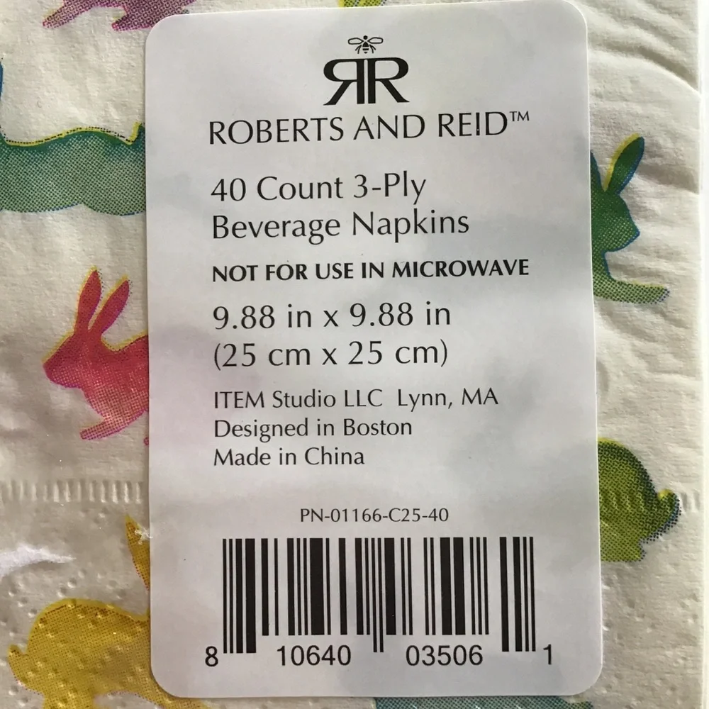 ROBERTS & REID SPRING SUMMER EASTER BUNNY NAPKINS NWT